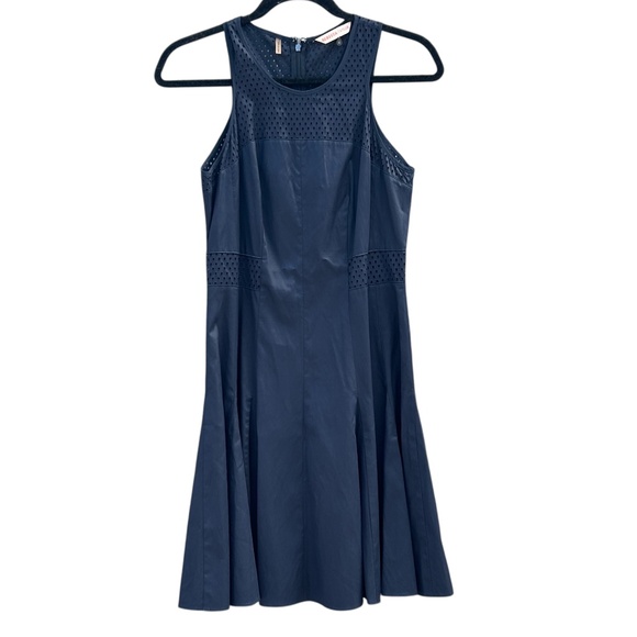 Rebecca Taylor Laser Cut Fit & Flare Navy Blue Dress - Picture 2 of 7